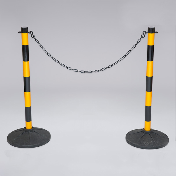 2 Plastic Stanchion Chain Safety Barriers Post with Link Chains- Black & Yellow