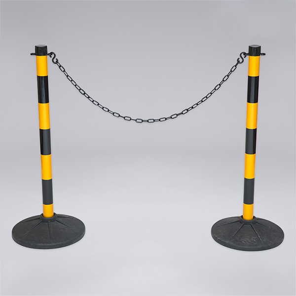 2 Plastic Stanchion Chain Safety Barriers Post with Link Chains- Black & Yellow