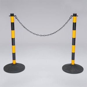 2 Plastic Stanchion Chain Safety Barriers Post with Link Chains- Black & Yellow