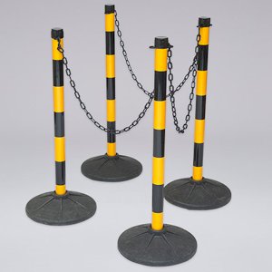 Black & Yellow Safety Barrier Plastic Posts With Link Chain- 4 Posts