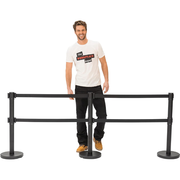 Double Belt Black Rectangular Stanchions