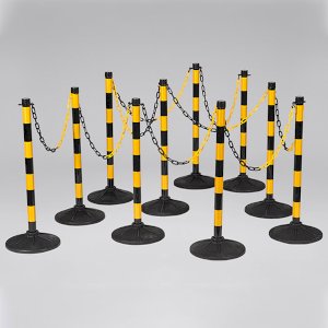 Heavy Duty Circular Rubber Based Plastic Chain Post Barriers- 10 Chain Posts Set