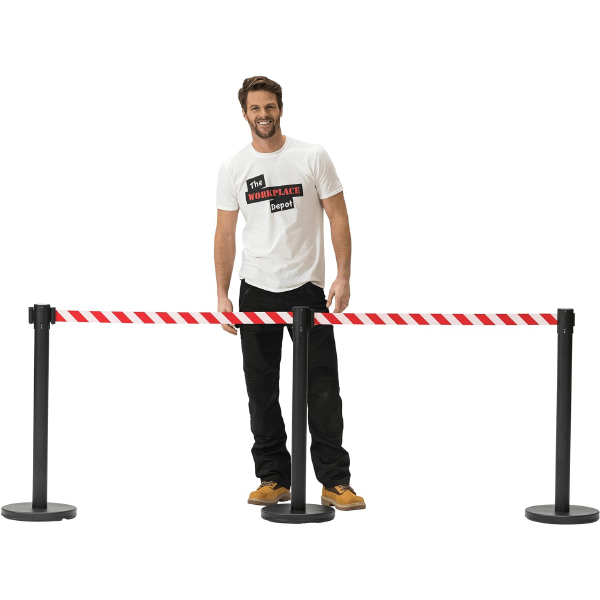 Outdoor Barrier Posts with Black Belt Rope