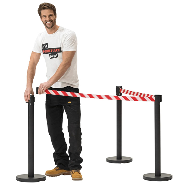 Outdoor Barrier Posts with Black Belt Rope