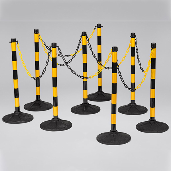 Rubber Based Plastic Chain Barrier Posts For Crowd Control- 8 Chain Posts Set